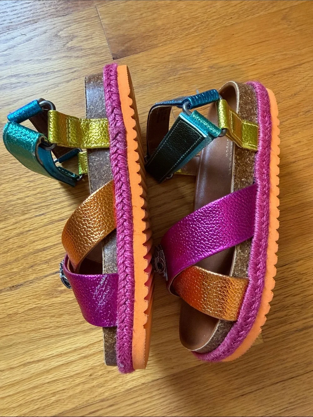 Kurt Geiger Multicolor Leather Strappy Sandal - Pink/Orange/Green
